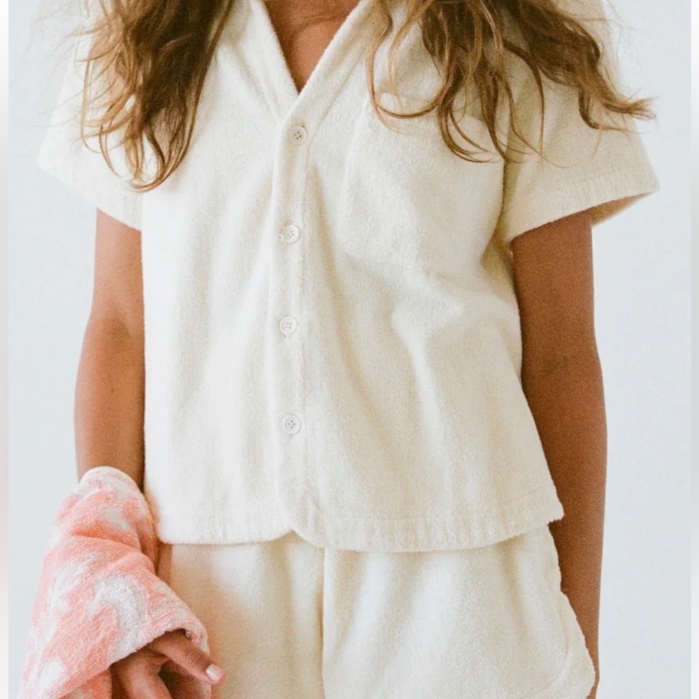 Terry. Towelling Cruise Set Top & Skirt Giallo Cream Color Cloth Size XL boxy
